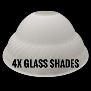 VTG Set Of 4 Embossed Dome Frosted Glass Shades Globes W Neckless 1.75" Fitter